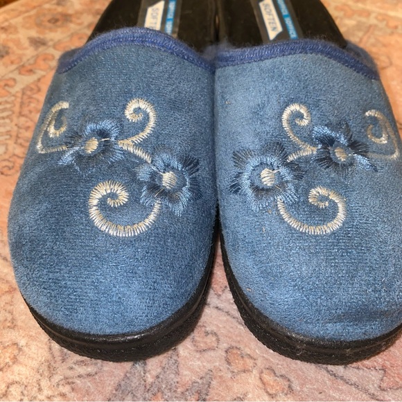 Soffice Womens Wedge Heel Slipper Slide On Closes Toe House Shoe Blue Floral 37 - Picture 7 of 7